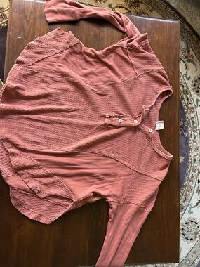 We The Free Long Sleeve Henley Top - Dusty Rose Mauve